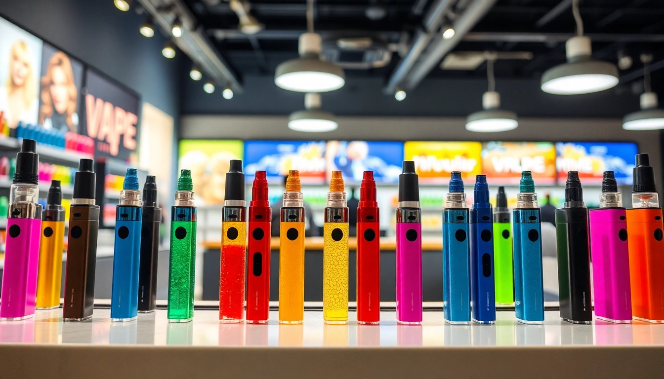 Explore amazing dummy vapes displayed in a vibrant shop setting, showcasing the variety of colors and flavors.