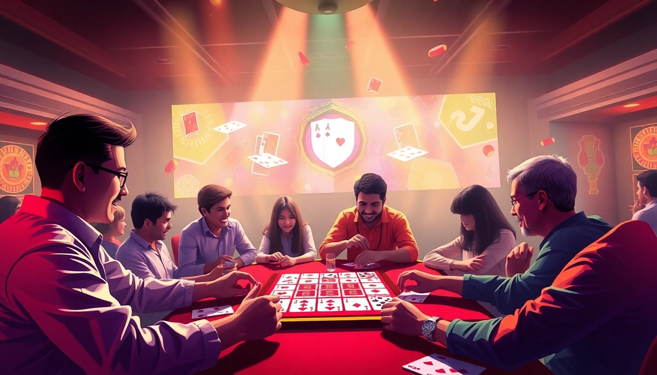 Experience rummy wealth through engaging online gameplay, showcasing players in a vibrant setting.