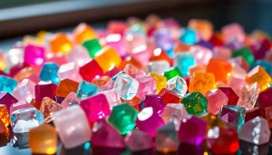 Savor the vibrant, jewel-like colors of crystal candy pieces exemplifying sweetness and luxury.