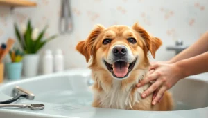 Pamper your pet with a soothing spa experience featuring a happy dog enjoying a gentle bath.