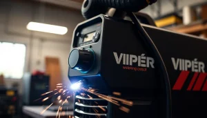 Welding with the Unimig Viper welder, showcasing its precision and innovative design in a workshop.