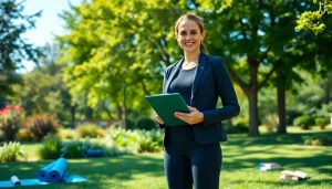 Health and wellness coach certification expert providing guidance in a vibrant outdoor setting.