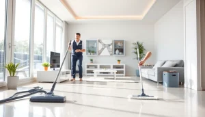 Bond cleaning Brisbane service showcasing a professional cleaner in action within a pristine apartment.