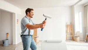 Watch a skilled professional applying drywall painting in a modern living room with precision.