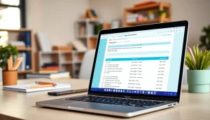 Analyze documents with a cutting-edge plagiarism detector on a modern laptop in a bright workspace.