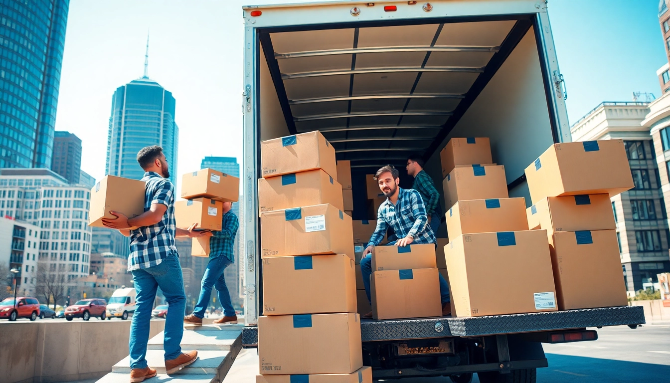 Cheap movers efficiently loading boxes onto a truck in Stamford, CT, showcasing teamwork and professionalism.