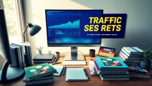 Showcasing TRAFFIC SECRETS through a professional digital marketing workspace filled with strategy resources.