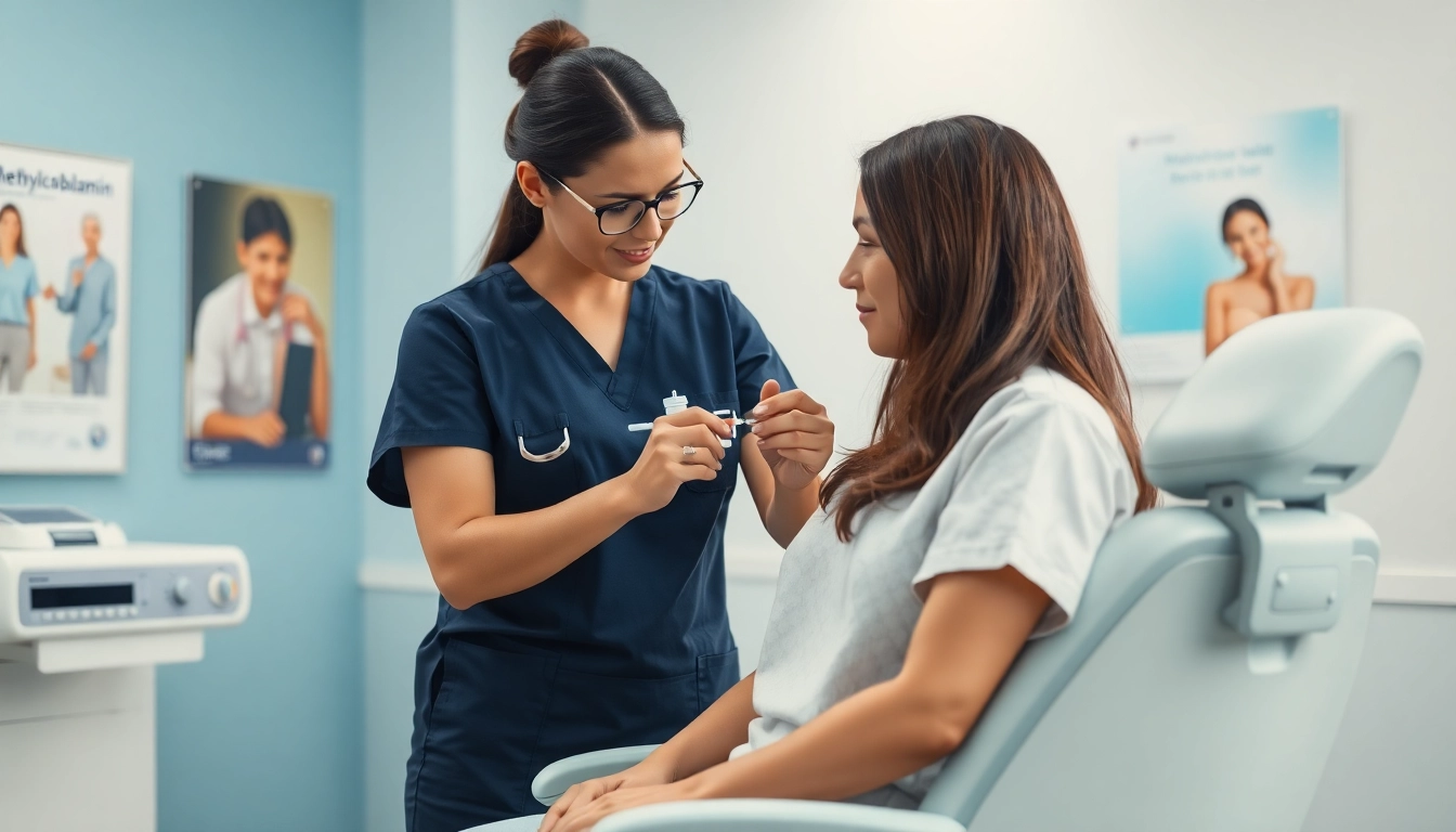 Administering a methylcobalamin injection in a professional healthcare setting for patient wellness.