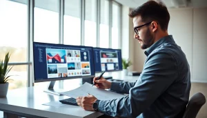 Showcasing web design edmonton with a professional designer in action in a modern office.