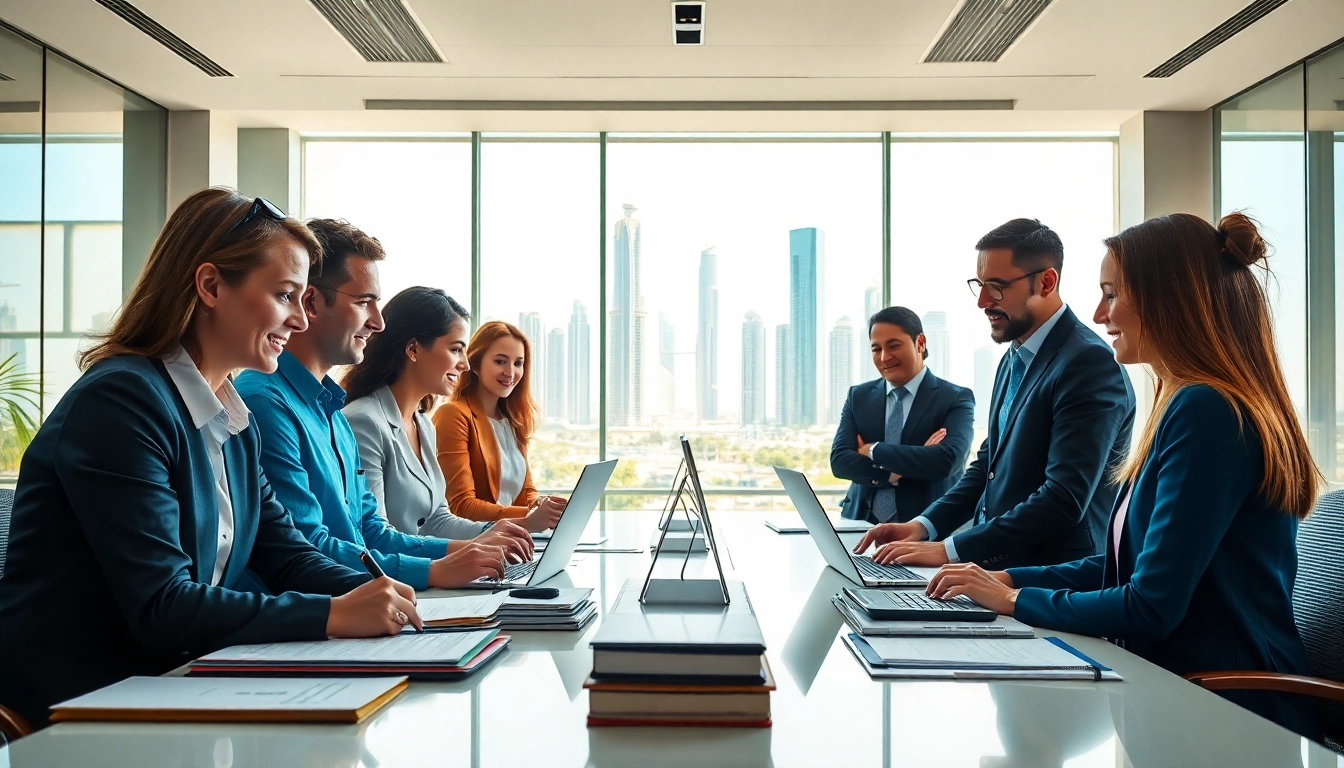 QSM document clearing services team collaborating in a modern Dubai office, highlighting professionalism.