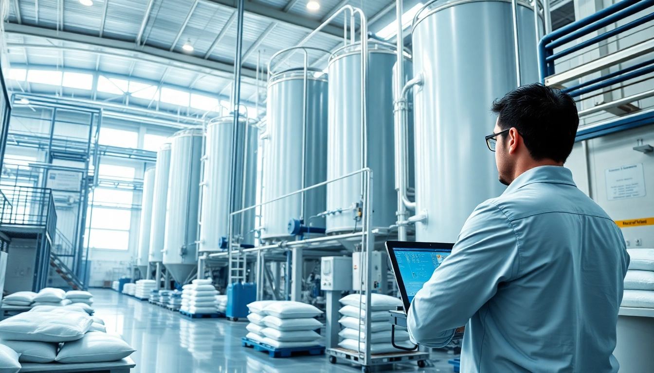 Cellulose ether factory showcasing industrial production processes with a technician monitoring machinery.