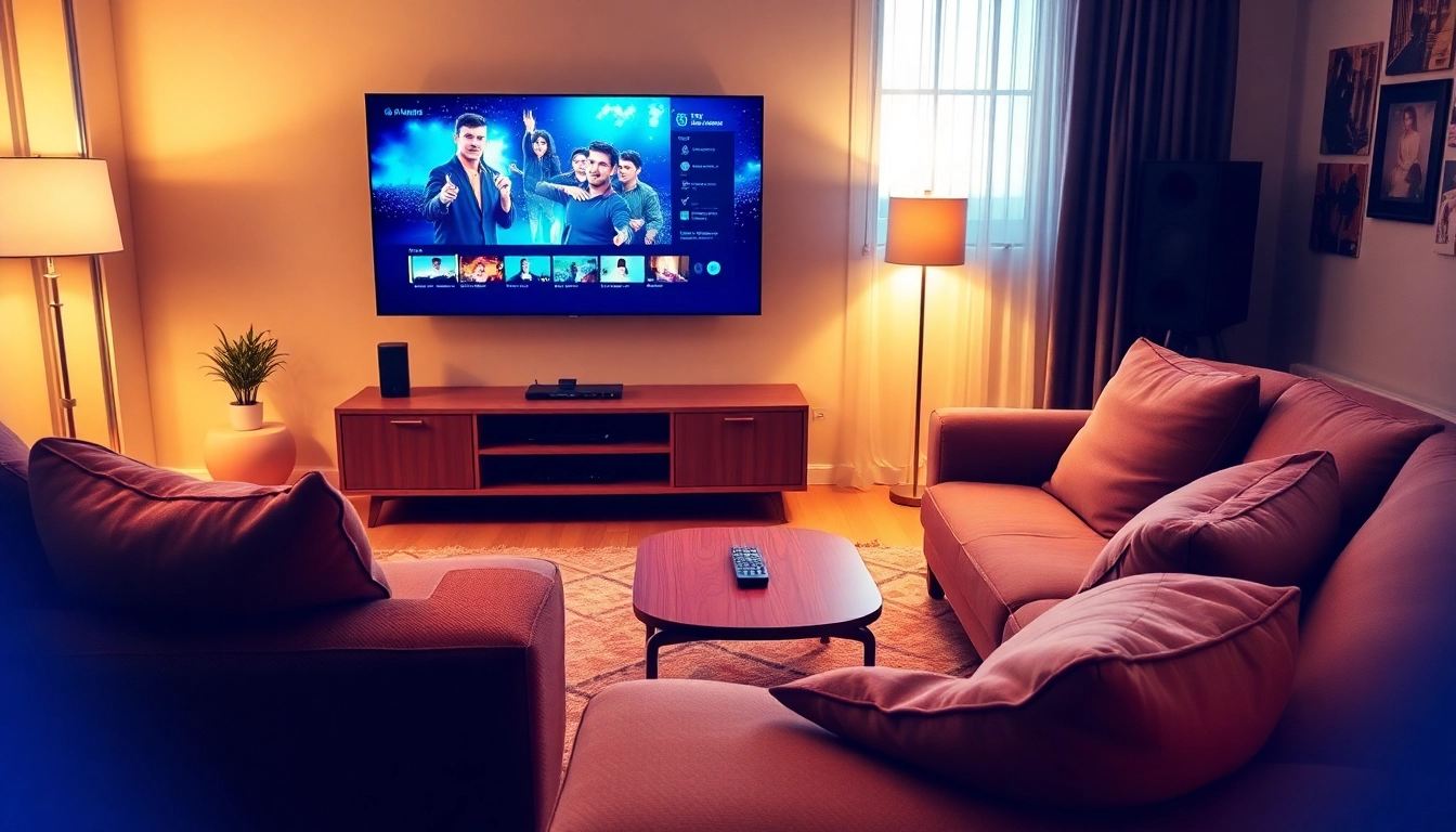 Comprar IPTV en un entorno acogedor con una gran pantalla y un ambiente relajado